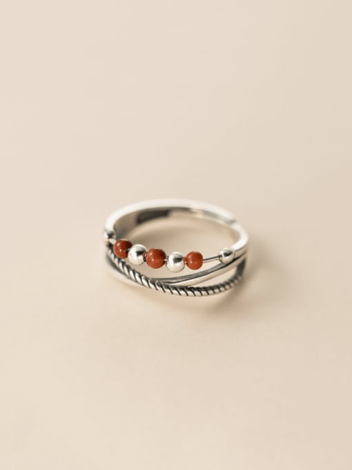 Sterling Silver Carnelian Line Cross Vintage Stackable Ring