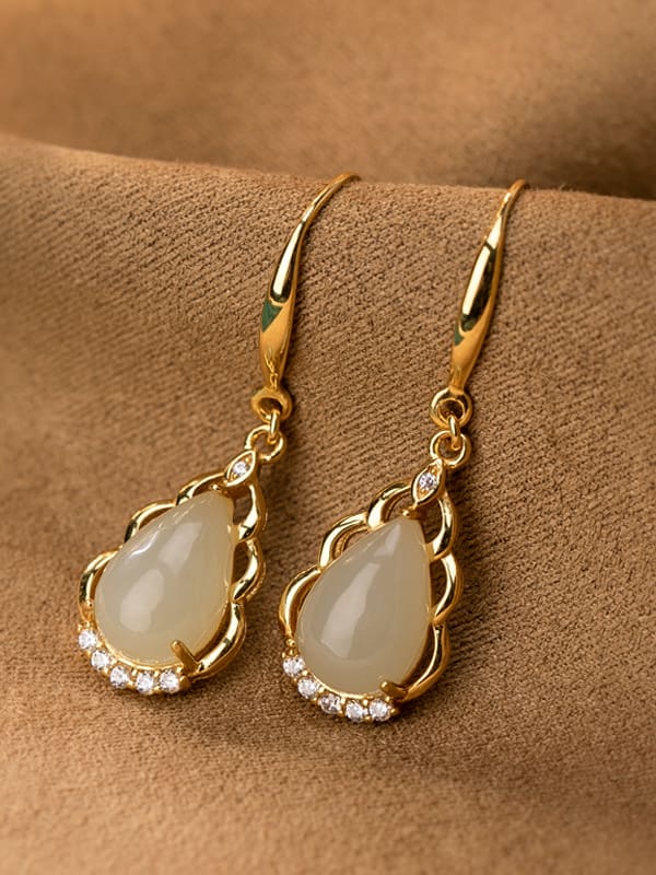 Silver Jade Water Drop Hook Earrings