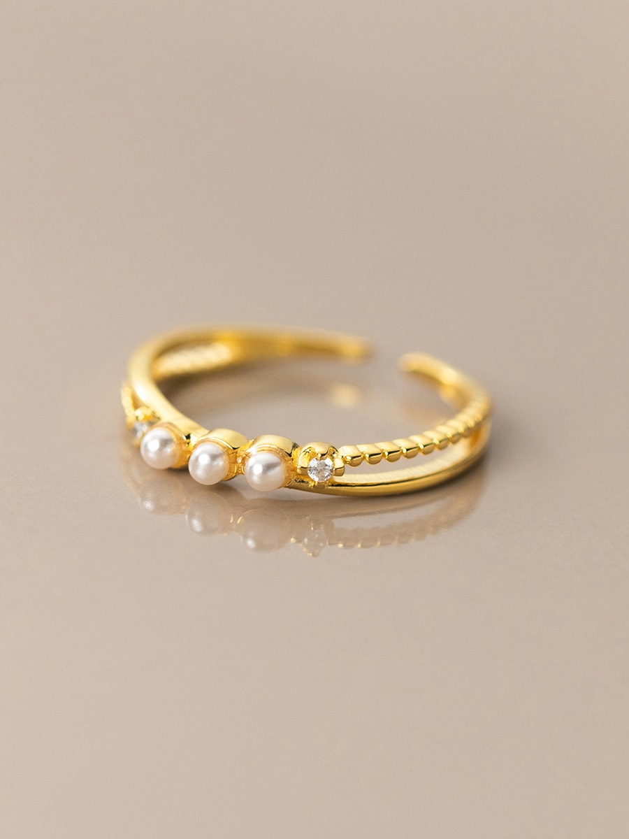 Golden Pearl Accent Stackable Ring